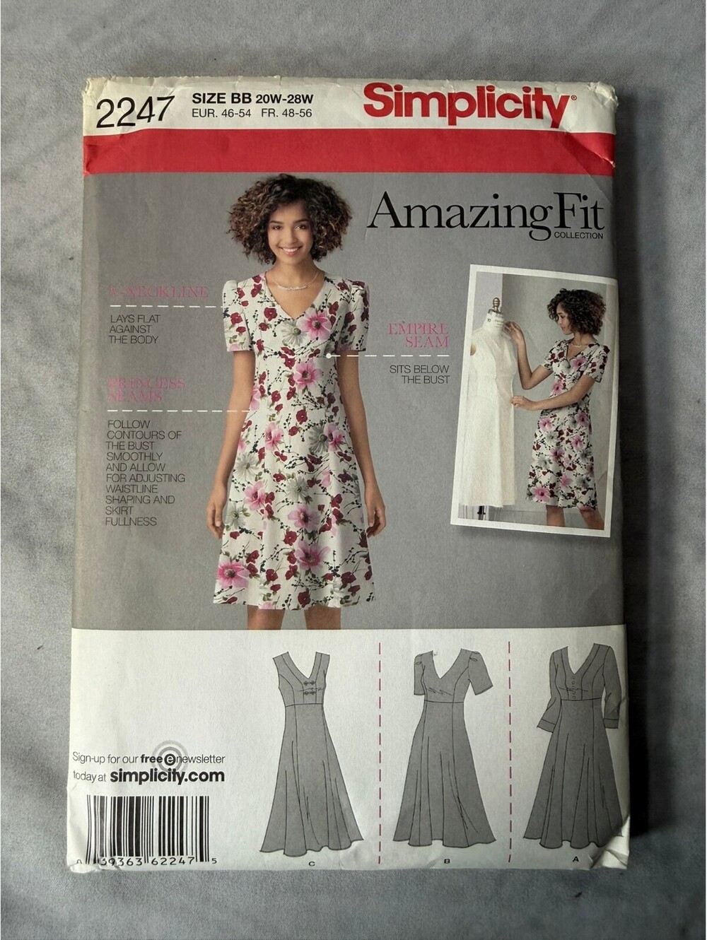Simplicity 2247 Amazing Fit Dress Sewing Pattern Plus Size 20W-28W Uncut 2010